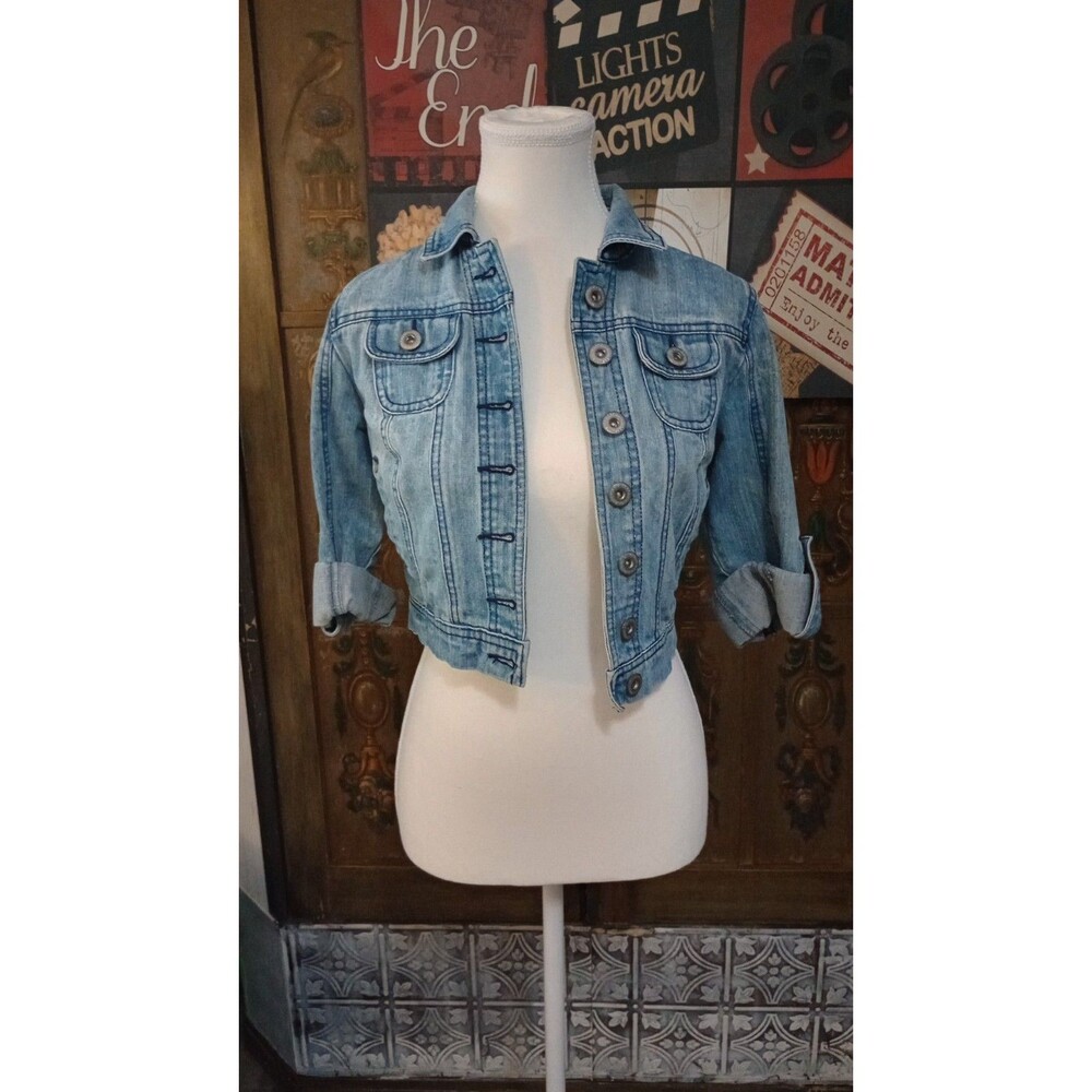 Highway Jeans Women's Blue Collared Button Front Jacket Pockets Sz S KD730B94MJ